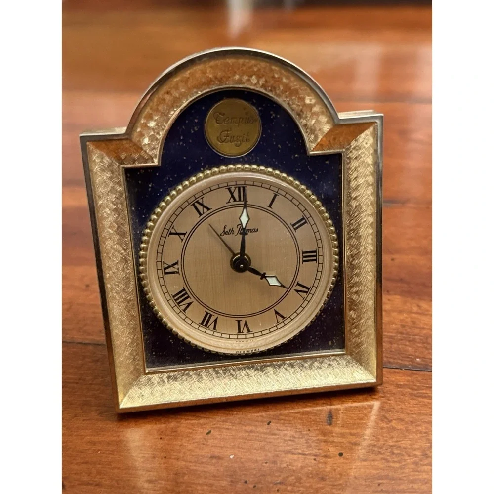 Vintage Seth Thomas #746 Tempus Fugit Boudoir/Table Alarm Clock Blue Lapis w box